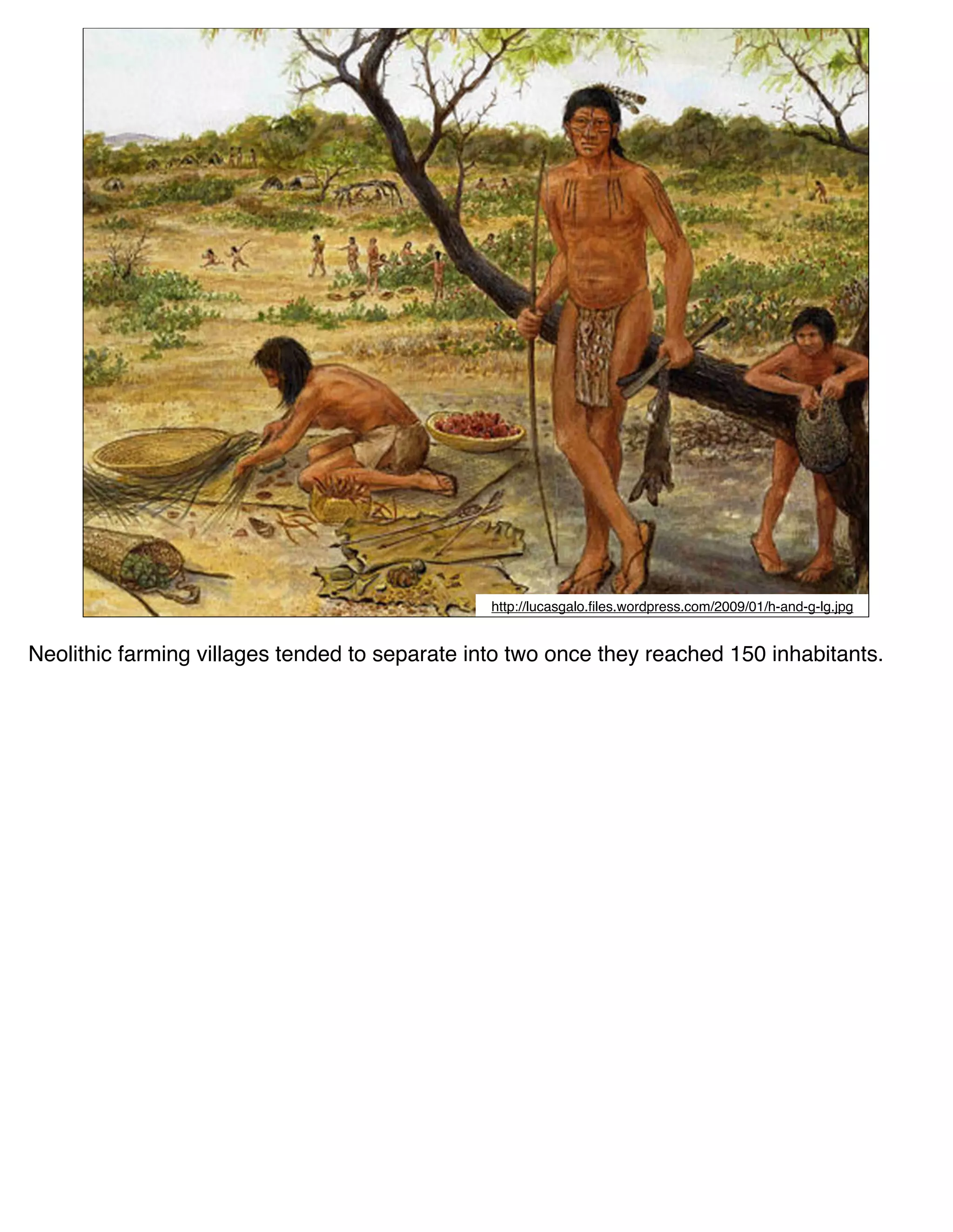 http://lucasgalo.ﬁles.wordpress.com/2009/01/h-and-g-lg.jpg


Neolithic farming villages tended to separate into two once they reached 150 inhabitants.
 