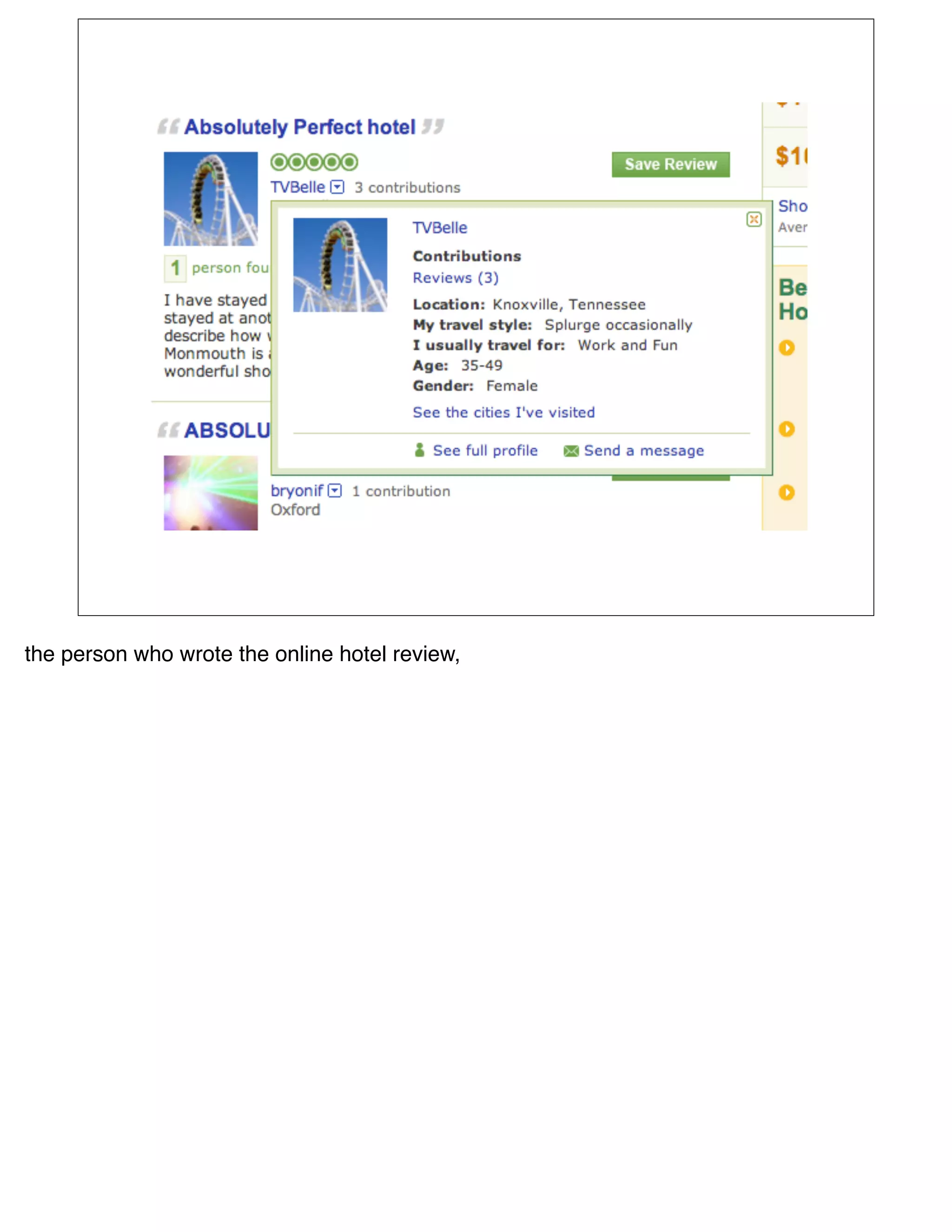 the person who wrote the online hotel review,
 