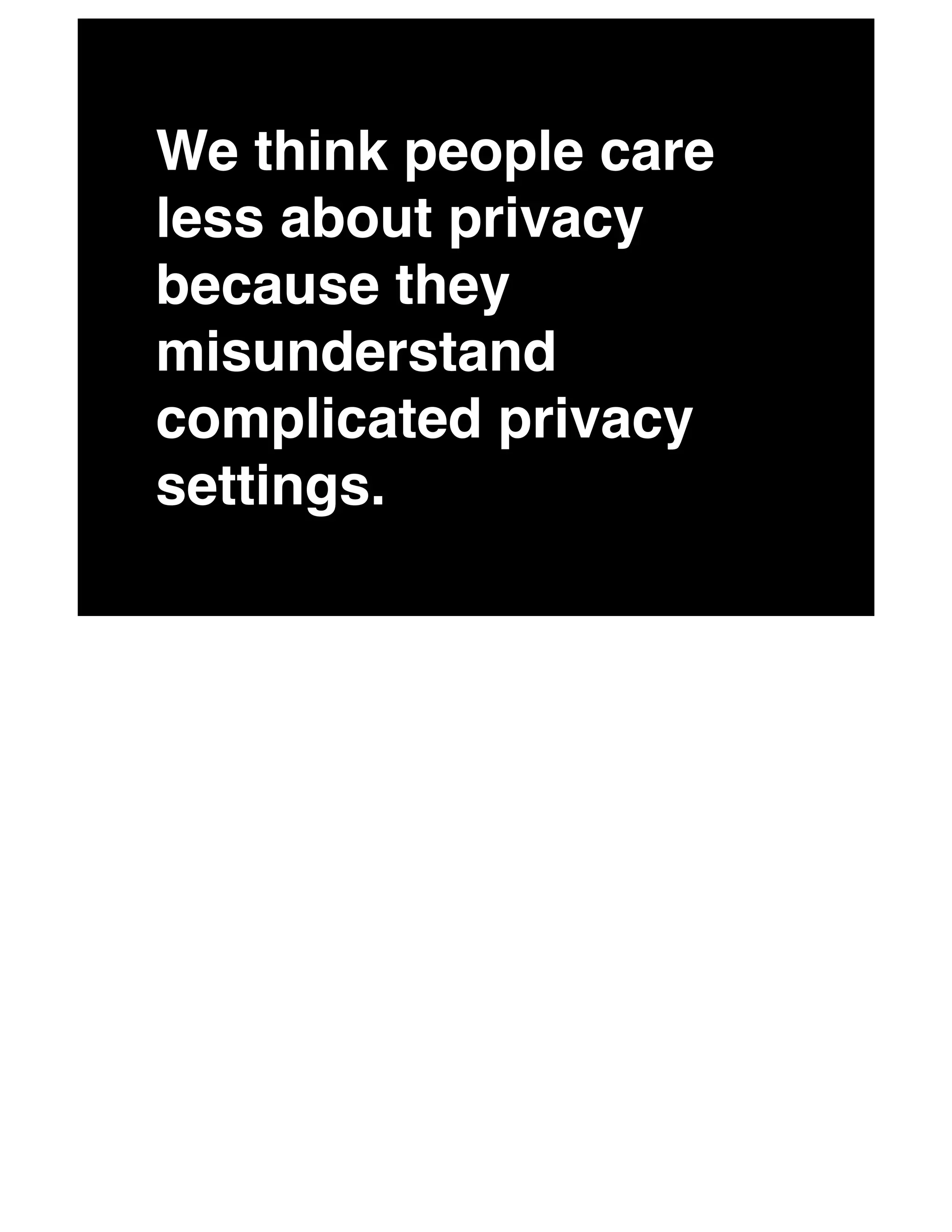 We think people care
less about privacy
because they
misunderstand
complicated privacy
settings.
 