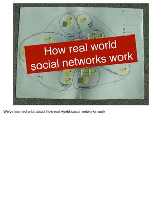 How re   al world
                      l networ ks work
                socia


Weʼve learned a lot about how real world social networks work
 