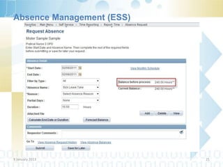 Absence Management (ESS)




9 January 2013             21
 