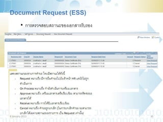 Document Request (ESS)
         • การตรวจสอบสถานะของเอกสารรับรอง




9 January 2013                              30
 