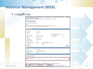 Absence Management (MSS)
         • การอนุมัติการลา




9 January 2013               36
 