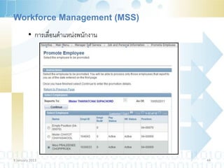 Workforce Management (MSS)
         • การเลื่อนตาแหน่งพนักงาน




9 January 2013                       44
 