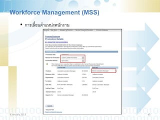 Workforce Management (MSS)
         • การเลื่อนตาแหน่งพนักงาน




9 January 2013                       45
 