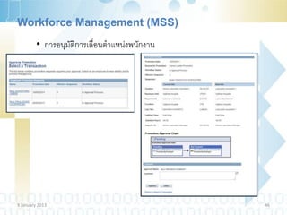 Workforce Management (MSS)
         • การอนุมัติการเลื่อนตาแหน่งพนักงาน




9 January 2013                                 46
 