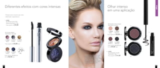 Preço sugerido: R$ 55,00 cada
Por: R$ 49,00 cada
NC Sombra Colour Impact
Nutrimetics 1g cada
Preço sugerido: R$ 55,00 cada
olhos
11. 96996
NC Delineador Líquido
Nutrimetics 1,8g
	 Preço sugerido: R$ 51,00
Olhar intenso
em uma aplicação
7. 96998
Ballet
8. 96997
EspressoNC Sombra Baked
Nutrimetics 1,5g cada
	 Preço sugerido: R$ 65,00 cada
2. 97021
Vênus
6. 97019
Astro
5. 97020
Galaxy
3. 97017
Eclipse
4. 97018
Cosmos
	 Preço sugerido: R$ 65,00 cada
	 Por: R$ 46,00 cada
OFF
29%
1. 96995
NC Máscara para Cílios
Volume Nutrimetics 7,5g 	
Preço sugerido: R$ 69,00
Proporciona volume aos cílios
Aplicador ergonômico
Diferentes efeitos com cores intensas
1.
5.
6.
A modelo está usando Primer Facial,
Corretivo Líquido Light/Claro, Base
Líquida Mineral Matte Butterscotch/
Bege claro, Pó Compacto Velvet Finish
Mineral Sand/Bege claro e Blush
Baked Júpiter no rosto. Máscara para
Cílios Volume, Sombra Colour Impact
Espresso e Midnight nos olhos.
9.
10.
11.
10. 97001
Midnight
9. 96999
Mulberry
20 21
 