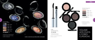 4.
1.
2.
3.
5.
Contêm o mineral mica que adiciona brilho e luminosidade
VOLUME
AOS CÍLIOS
E CORES
CLÁSSICAS
2. 97019 - Astro
3. 97021 - Vênus
1. 97017 - Eclipse
R$ 65,00 cada
NC Sombra Baked
Nutrimetics 1,5g cada
5. 97020 - Galaxy
4. 97018 - Cosmos
• Resistente ao desbotamento
• Possui mistura de cor única
• Efeito metalizado
• Aplicação uniforme
• Adere perfeitamente
às pálpebras
• Ajuda na recuperação dos ﬁos
• Olhar marcante
NC Sombra Colour Impact
Nutrimetics 1g cada
R$ 55,00 cada
10. 97001 - Midnight
8. 96997 - Espresso
7. 96998 - Ballet
9. 96999 - Mulberry
Oftalmologicamente testado
6. 96995
NC Máscara para Cílios
Volume Nutrimetics 7,5g
R$ 69,00
VOLUME
AOS CÍLIOS
6.
7.
8.
9.
10.
6.
olhos
78 79
 