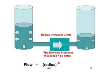 Radius increases 3 fold
Flow ∞ (radius) 4
The flow rate increases
è3x3x3x3 = 81 times
NW 17
 