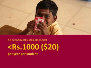 An economically scalable model
<Rs.1000 ($20)
per year per student
 