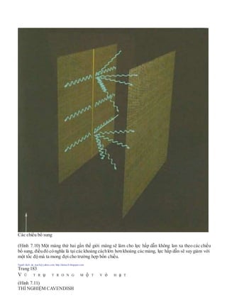 Các chiều bổ sung
(Hình 7.10) Một màng thứ hai gần thế giới màng sẽ làm cho lực hấp dẫn không lan xa theo các chiều
bổ sung, điều đó có nghĩa là tại các khoảng cáchlớn hơn khoảng các màng, lực hấp dẫn sẽ suy giảm với
một tốc độ mà ta mong đợi cho trường hợp bốn chiều.
Người dịch: da_trạch@yahoo.com; http://datrach.blogspot.com
Trang 183
V Ũ T R ụ T R O N G M ộ T V ỏ H ạ T
(Hình 7.11)
THÍ NGHIỆM CAVENDISH
 