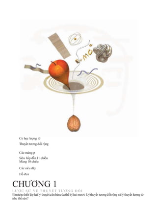 Cơ học lượng tử
Thuyết tương đối rộng
Các màng-p
Siêu hấp dẫn 11 chiều
Màng 10 chiều
Các siêu dây
Hố đen
CHƯƠNG 1
L Ư Ợ C S Ử V Ề T H U Y Ế T T Ư Ơ N G Đ Ố I
Einstein thiết lập hailý thuyếtcănbảncủa thế kỷhaimươi: Lýthuyết tươngđốirộng và lý thuyết lượng tử
như thế nào?
 