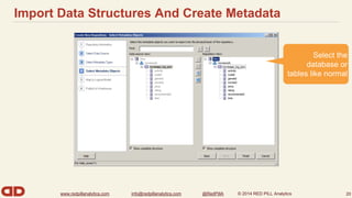 Import Data Structures And Create Metadata 
tables like normal 
www.redpillanalytics.com info@redpillanalytics.com @RedPillA © 2014 RED PILL Analytics 
Select the 
database or 
20 
 
