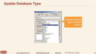 Update Database Type 
www.redpillanalytics.com info@redpillanalytics.com @RedPillA © 2014 RED PILL Analytics 
22 
Change database 
type to Apache 
Hadoop 
 