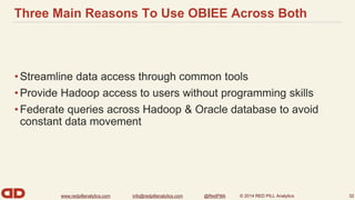 Three Main Reasons To Use OBIEE Across Both 
www.redpillanalytics.com info@redpillanalytics.com @RedPillA © 2014 RED PILL Analytics 
• 
• 
• 
32 
 