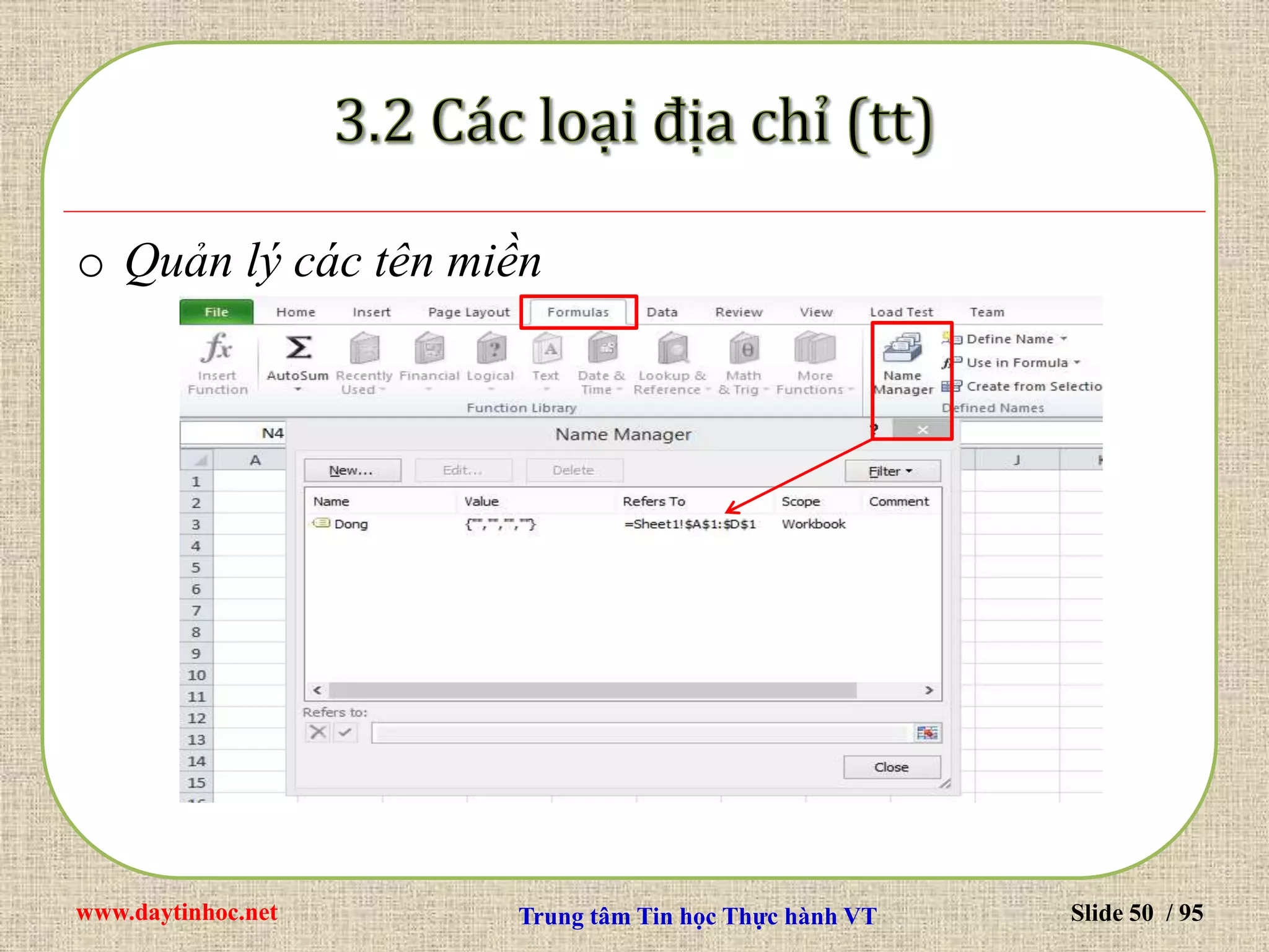 www.daytinhoc.net Trung tâm Tin học Thực hành VT Slide 50 / 95
o Quản lý các tên miền
 