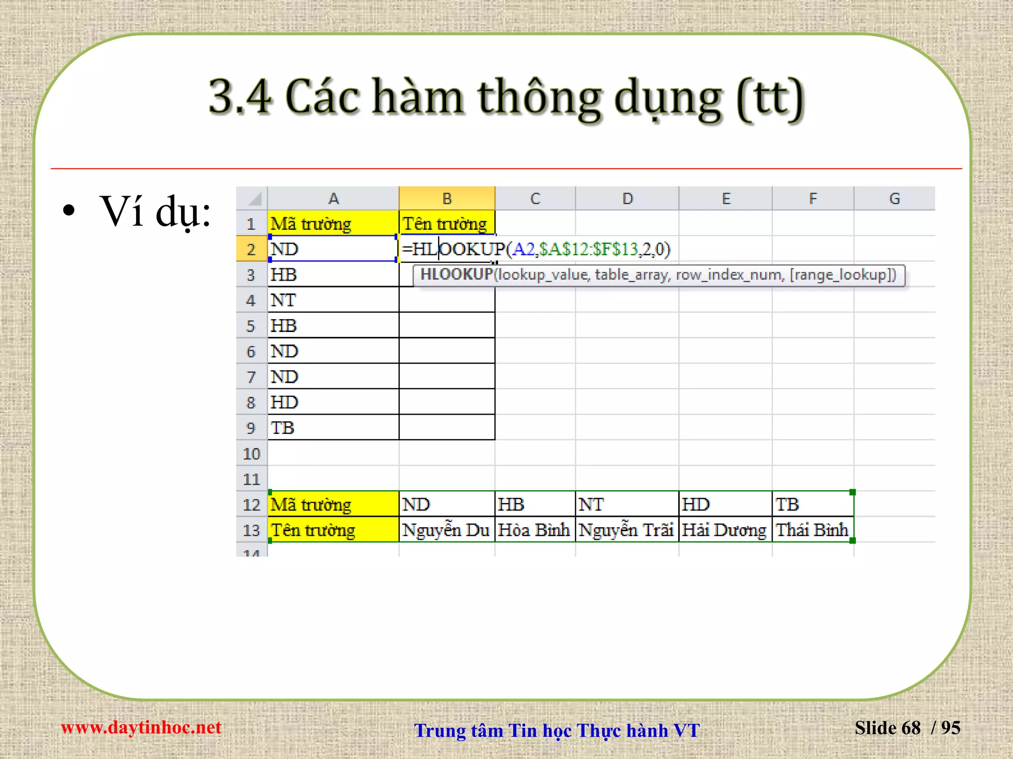 www.daytinhoc.net Trung tâm Tin học Thực hành VT Slide 68 / 95
• Ví dụ:
 
