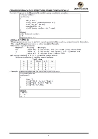 VTU 1ST SEM PROGRAMMING IN C & DATA STRUCTURES SOLVED PAPERS OF JUNE ...