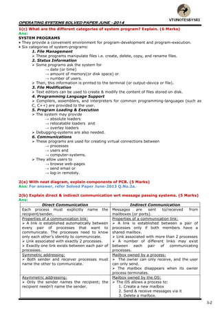 VTU 5TH SEM CSE OPERATING SYSTEMS SOLVED PAPERS | PDF