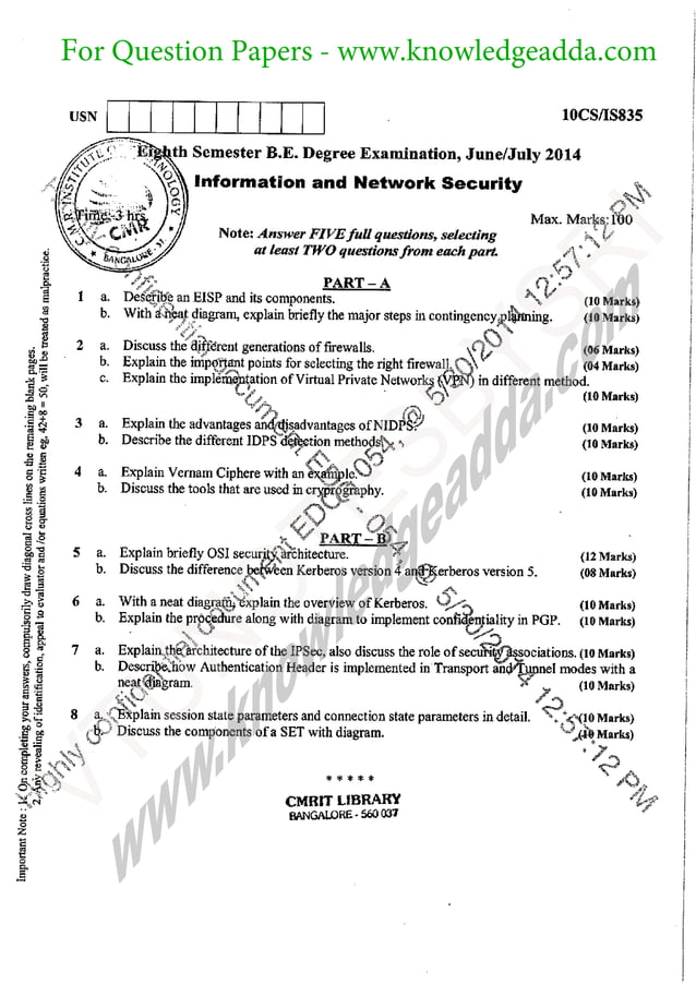 VTU 8TH SEM INFORMATION AND NETWORK SECURITY SOLVED PAPERS