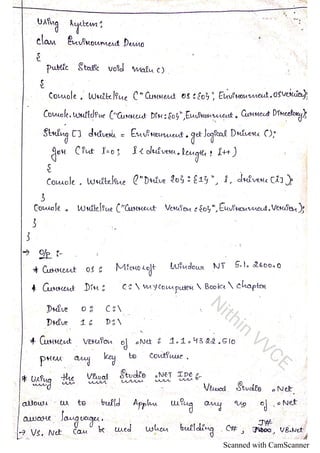 VTU C-sharp & .net programming notes by Nithin, VVCE, Mysuru | PDF