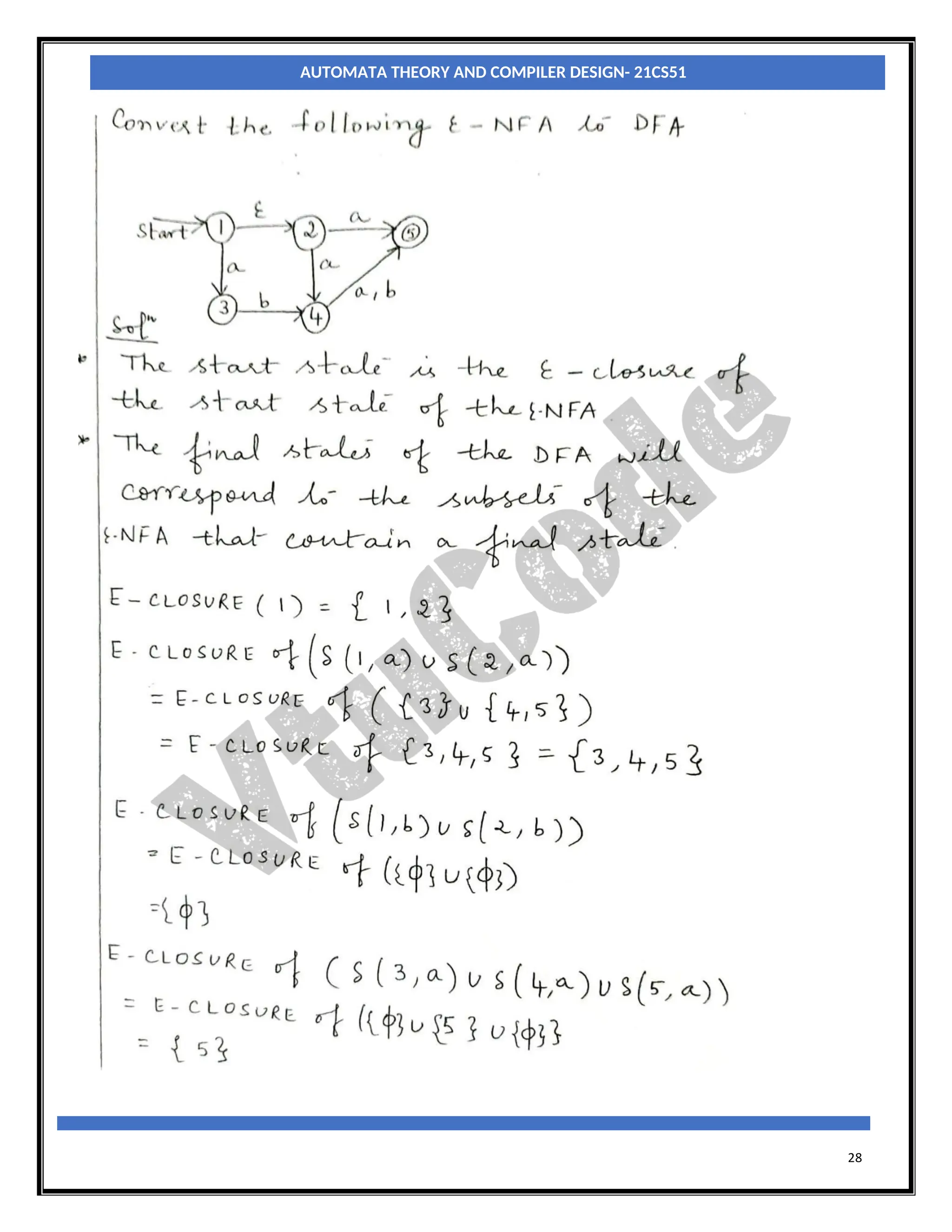 28
AUTOMATA THEORY AND COMPILER DESIGN- 21CS51
 