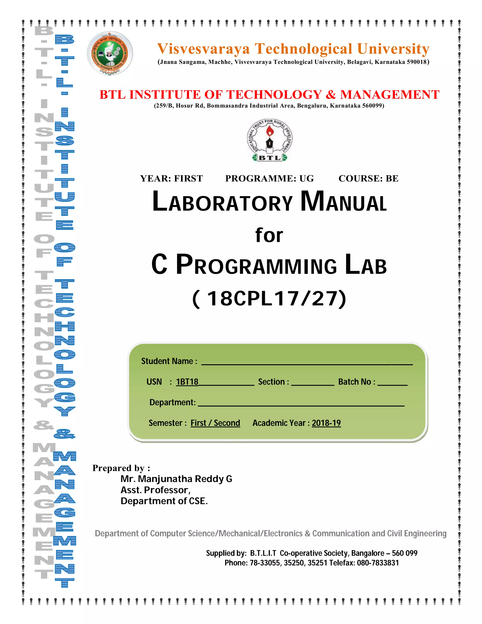 C Programming Lab manual 18CPL17 | PDF