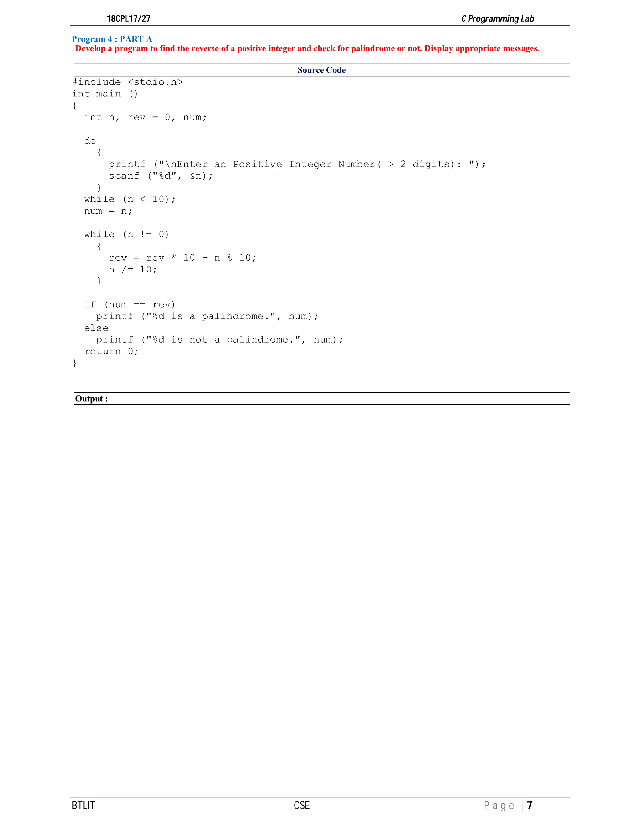 C Programming Lab manual 18CPL17 | PDF | Programming Languages | Computing
