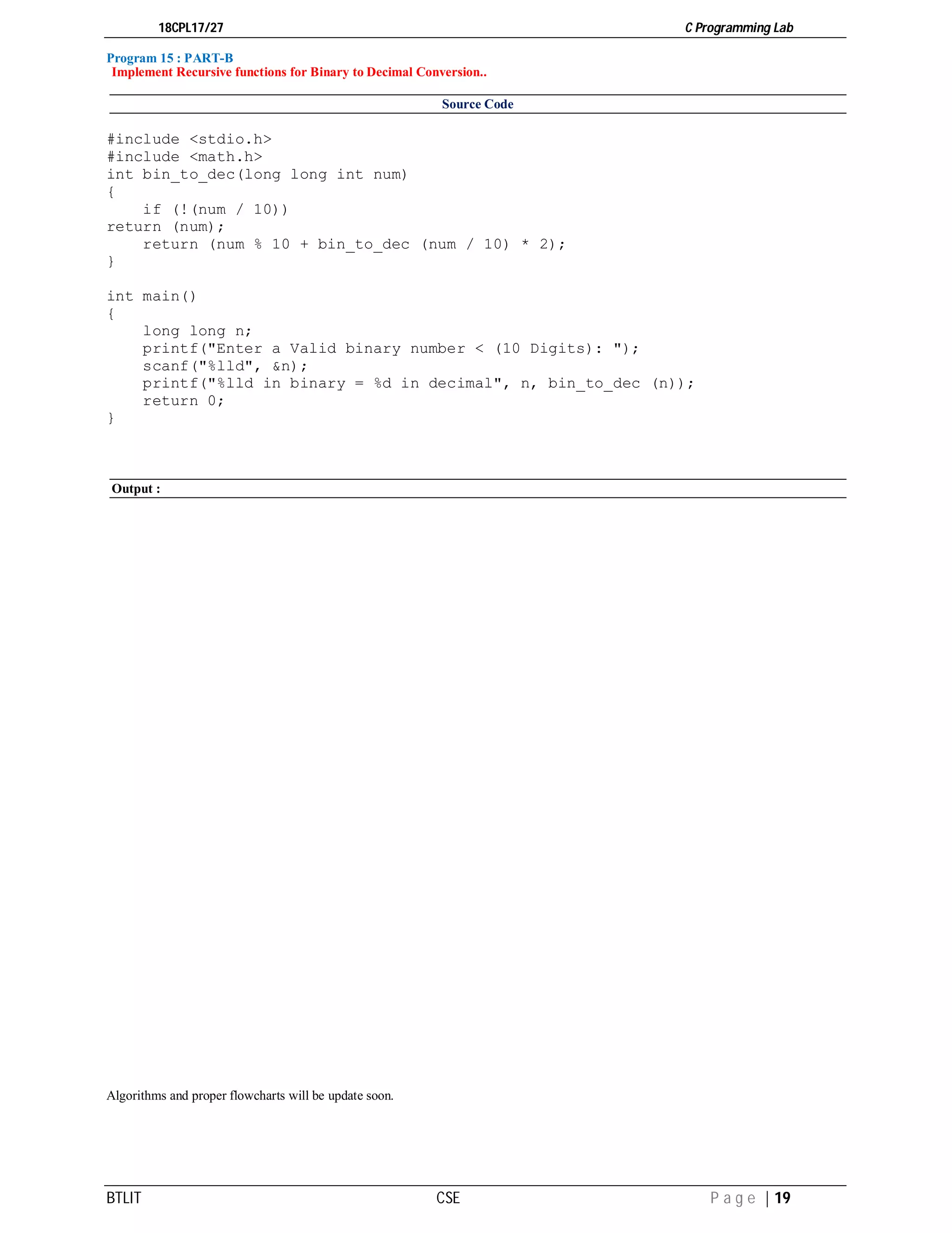 C Programming Lab manual 18CPL17 | PDF | Programming Languages | Computing