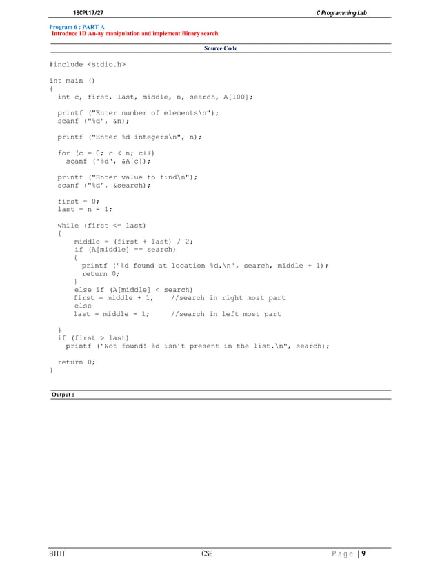 C Programming Lab manual 18CPL17 | PDF | Programming Languages | Computing