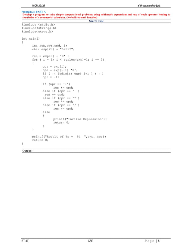 C Programming Lab manual 18CPL17 | PDF | Programming Languages | Computing