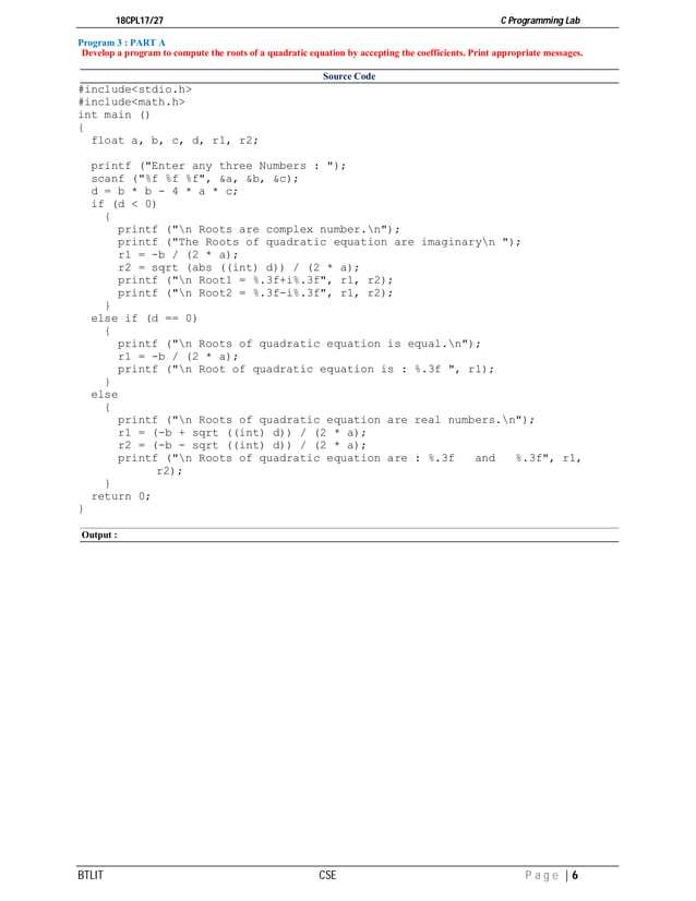 C Programming Lab manual 18CPL17 | PDF | Programming Languages | Computing