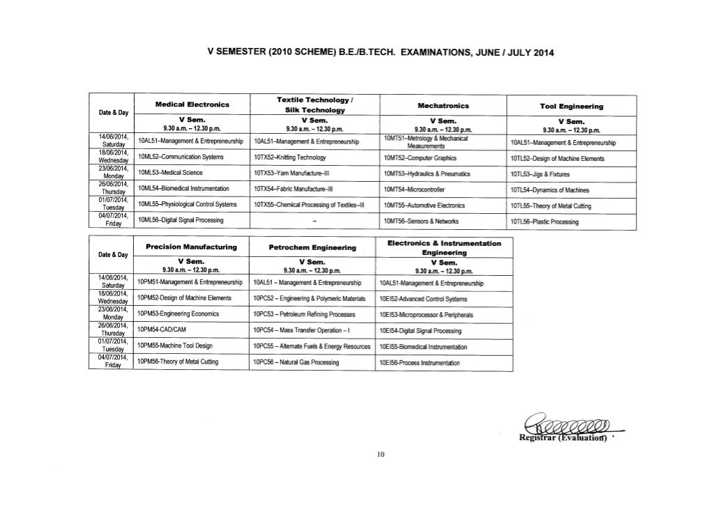 VTU exam time table june july 2014