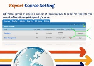 RepeatRepeat Course SettingCourse Setting
BISTrainer agrees an extreme number of course repeats to be set for students who
do not achieve the requisite passing marks..
 