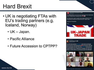 Hard Brexit
• UK is negotiating FTAs with
EU’s trading partners (e.g.
Iceland, Norway)
• UK – Japan.
• Pacific Alliance
• Future Accession to CPTPP?
 