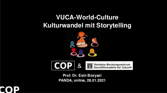 VUCA-World-Culture
Kulturwandel mit Storytelling
Prof. Dr. Esin Bozyazi
PANDA, online, 28.01.2021
&
 