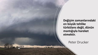 Peter Drucker
Değişim zamanlarındaki
en büyük tehlike
türbülans değil, dünün
mantığıyla hareket
etmektir.
 