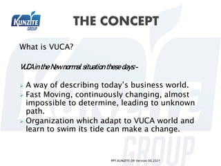 What is VUCA?
VUCA in the New normal situation these days:-
 A way of describing today’s business world.
 Fast Moving, c...