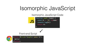 Isomorphic JavaScript
Isomorphic JavaScript Code
Front-end Script
 