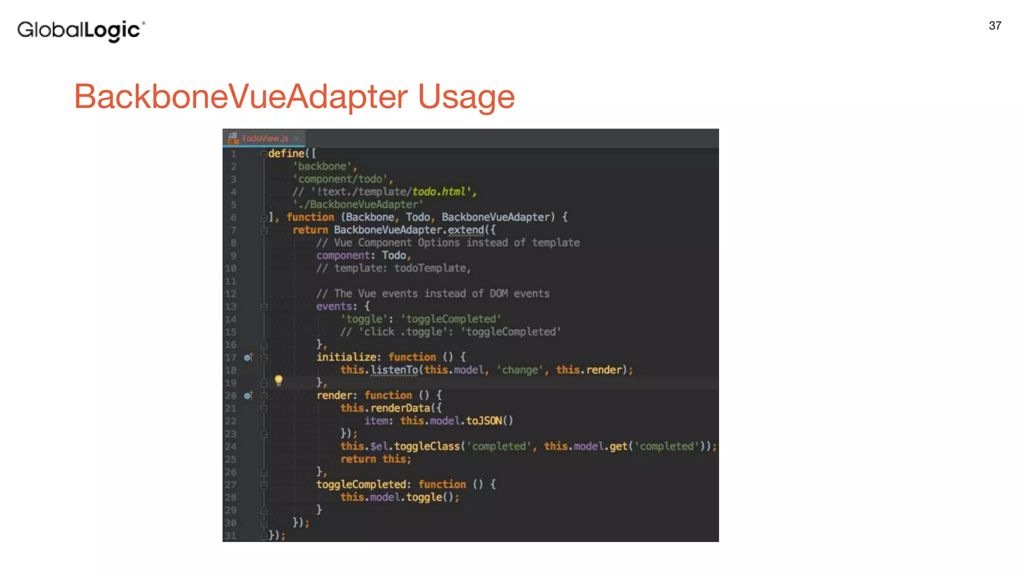 37
BackboneVueAdapter Usage
 