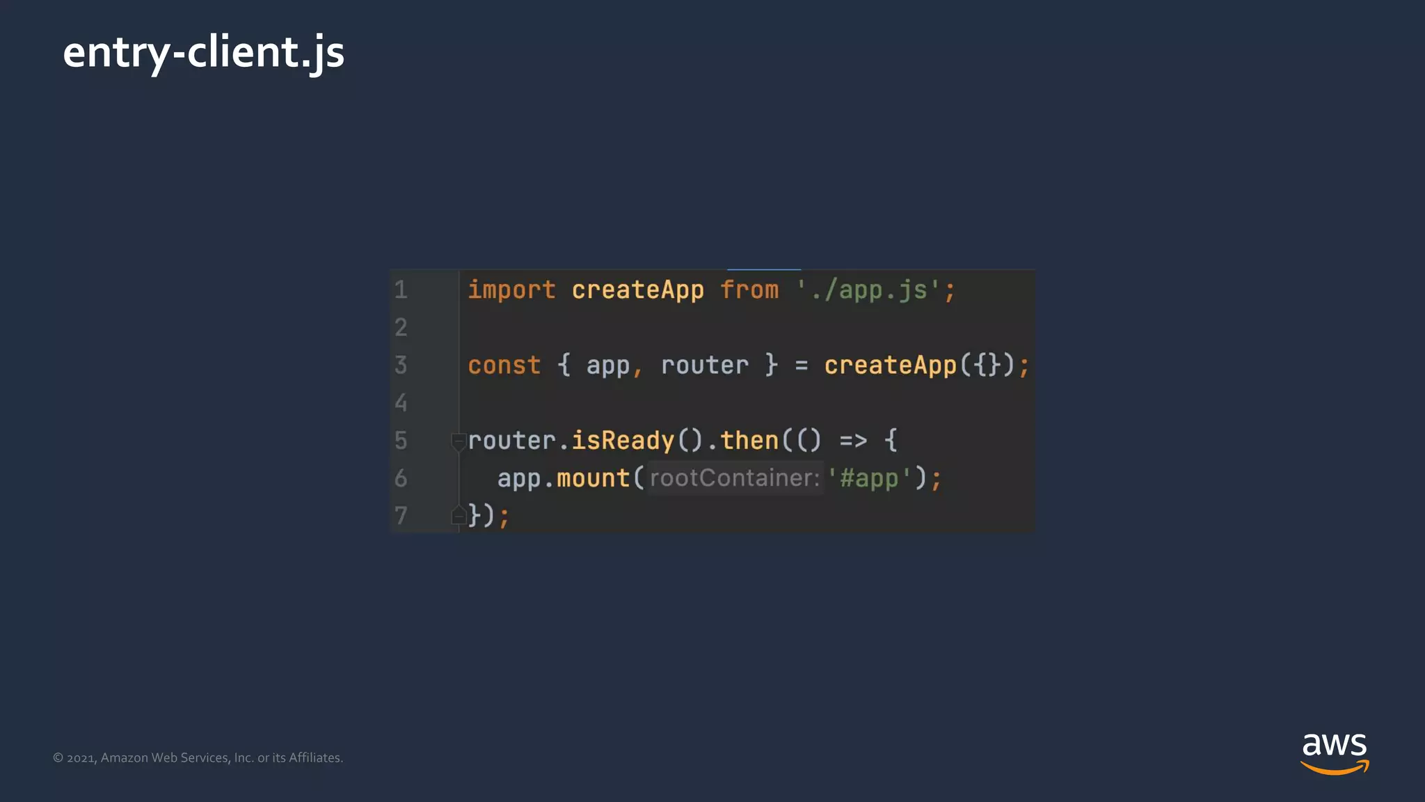 © 2021, Amazon Web Services, Inc. or its Affiliates.
entry-client.js
 