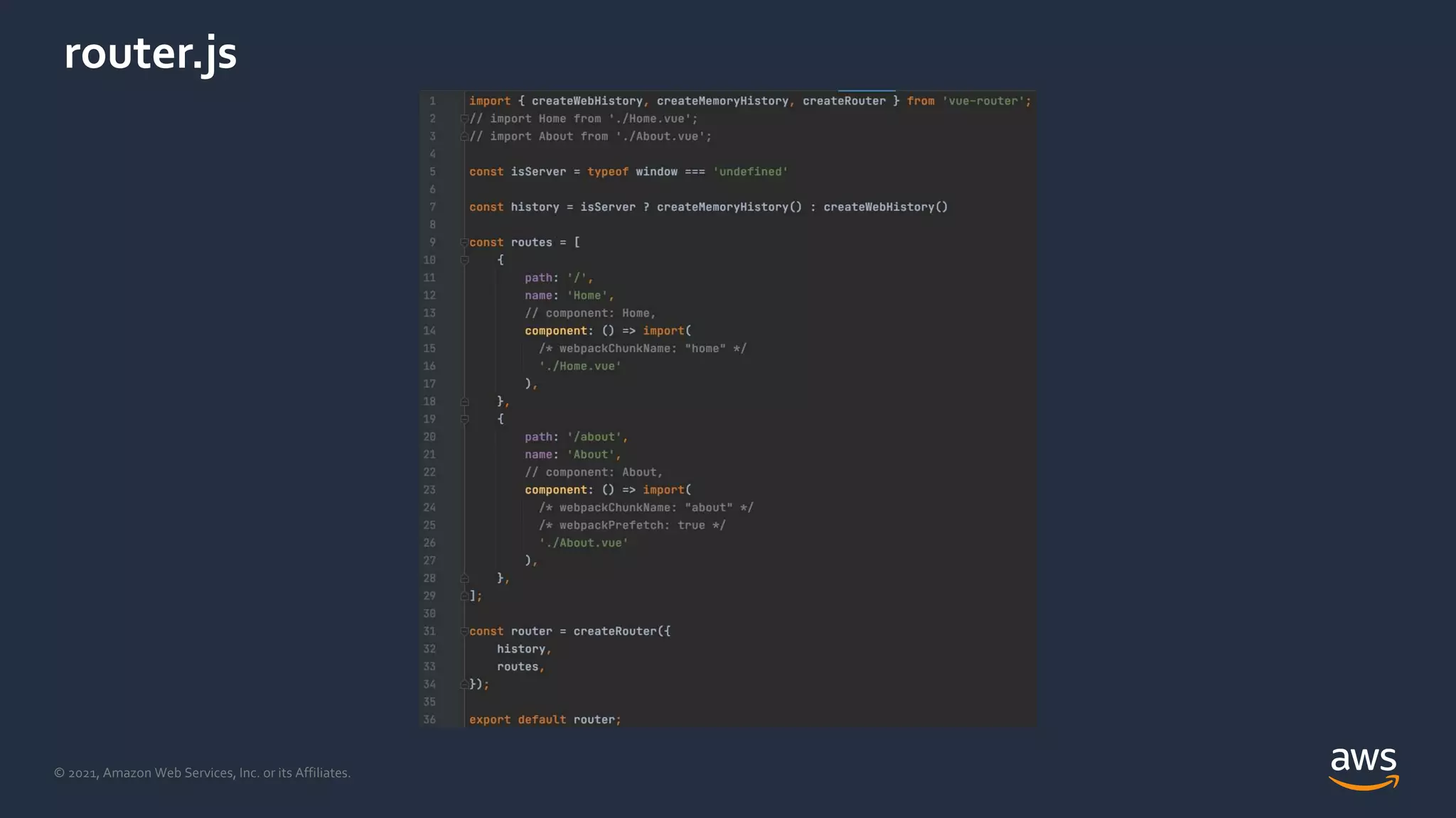 © 2021, Amazon Web Services, Inc. or its Affiliates.
router.js
 