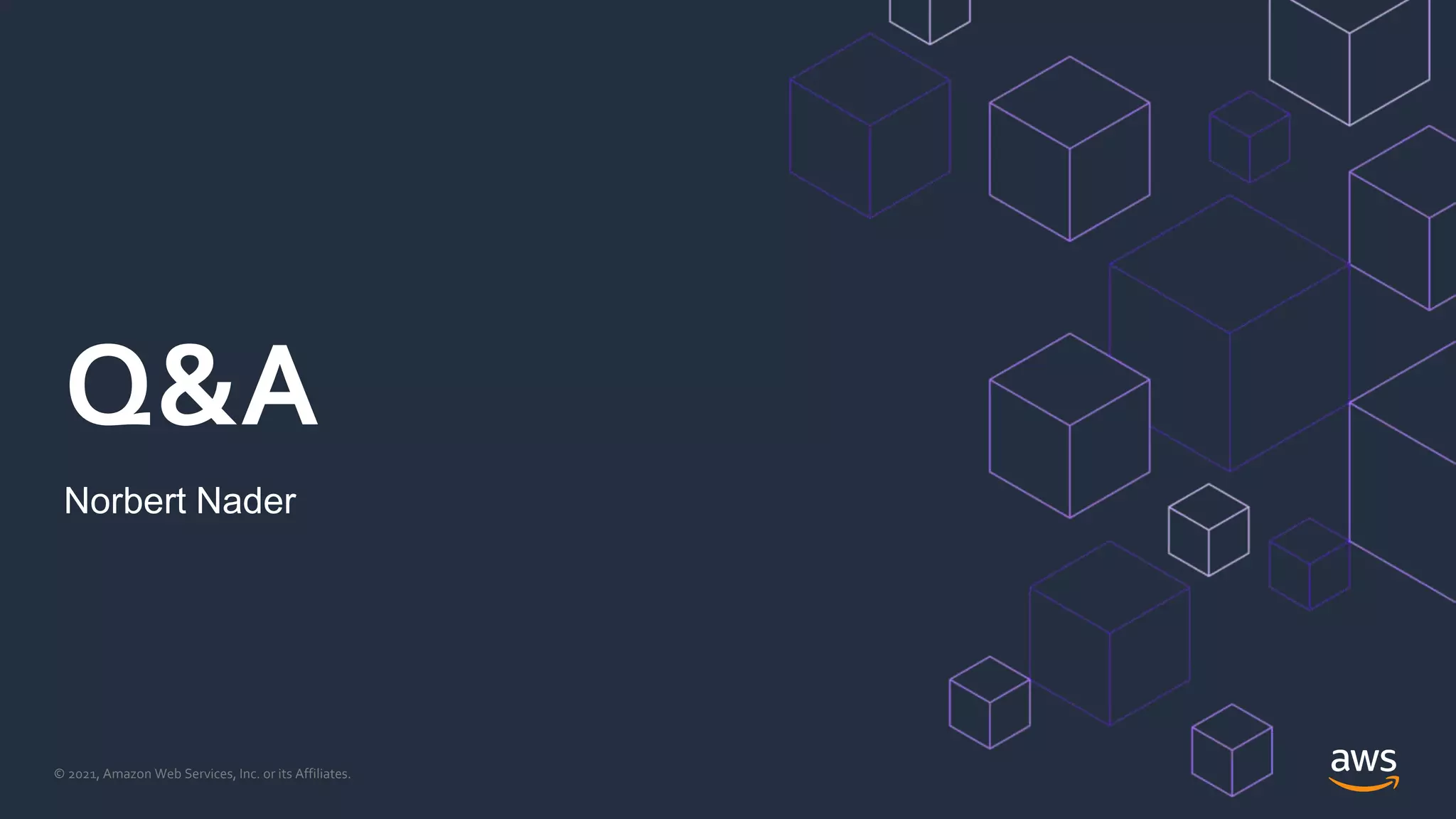 © 2021, Amazon Web Services, Inc. or its Affiliates.
Q&A
Norbert Nader
 