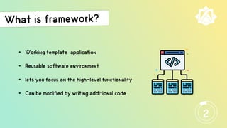 2
• Working template application
• Reusable software environment
• lets you focus on the high-level functionality
• Can be modified by writing additional code
 