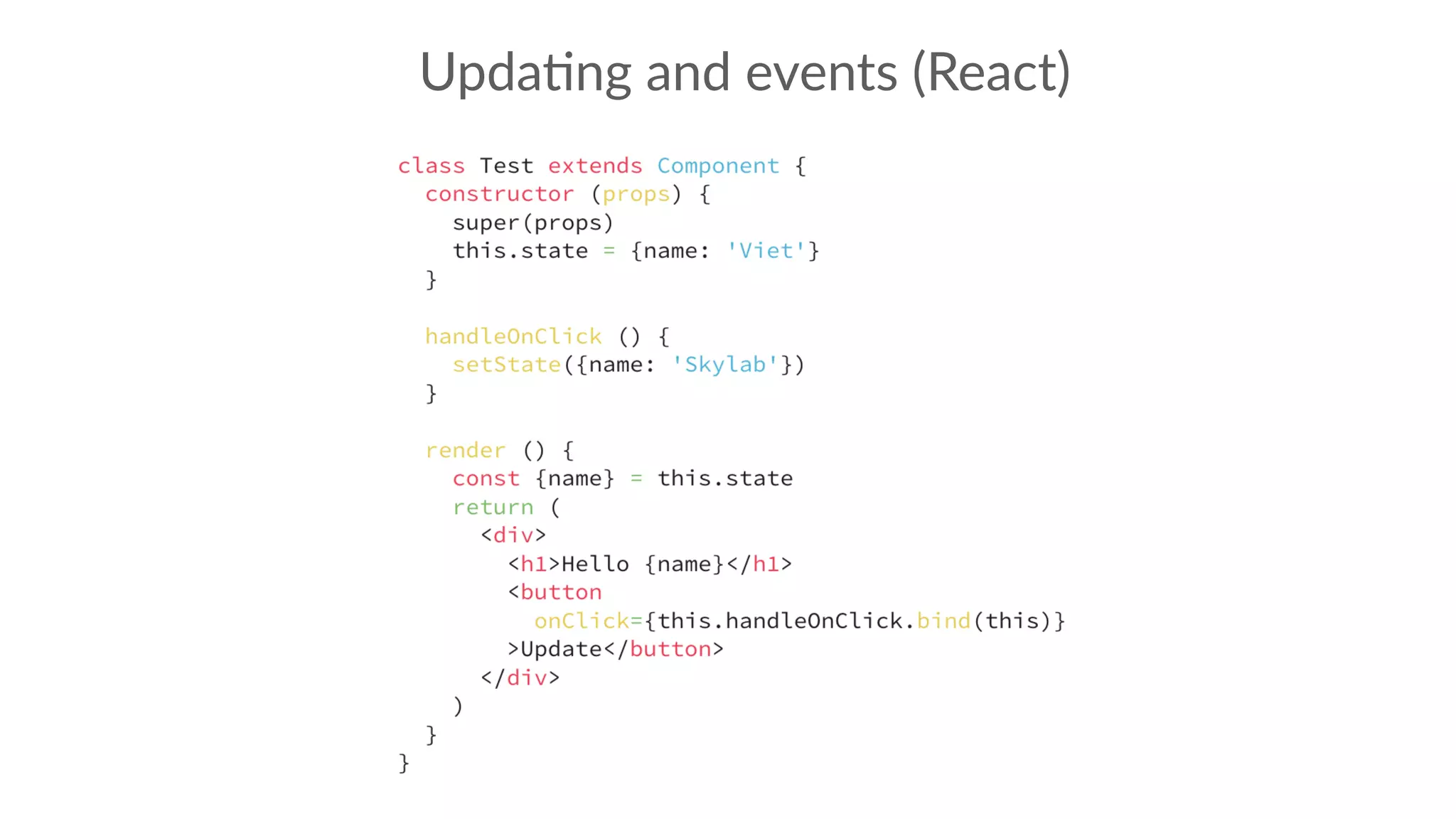 Upda:ng and events (React)