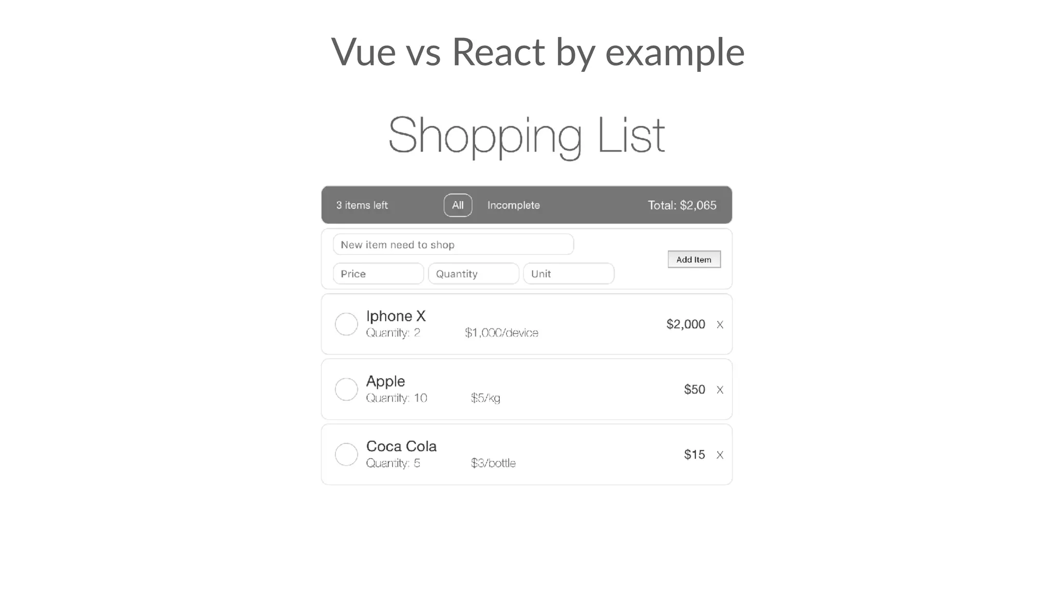 Vue vs React by example