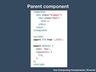 Vue Composing Components | @vannsl
Parent component
 