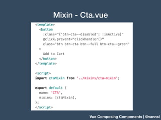 Vue Composing Components | @vannsl
Mixin - Cta.vue
 