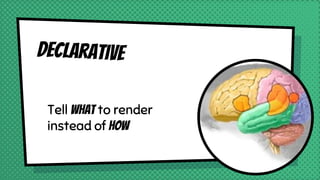 Declarative
Tell what to render
instead of how
 
