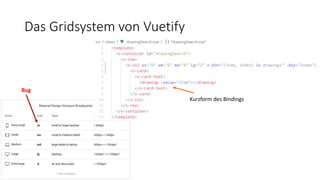 Das Gridsystem von Vuetify
Bug
Kurzform des Bindings
 